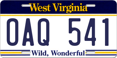 WV license plate OAQ541