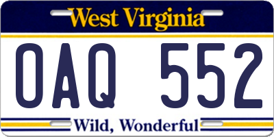WV license plate OAQ552