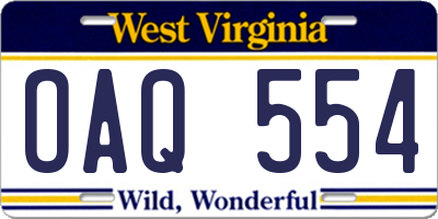 WV license plate OAQ554