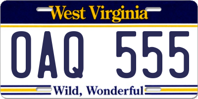 WV license plate OAQ555