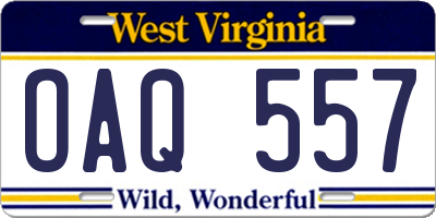 WV license plate OAQ557