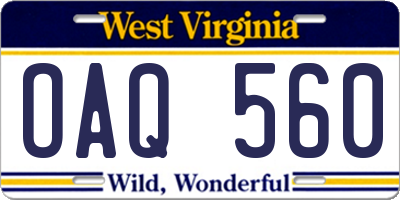 WV license plate OAQ560