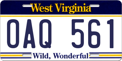 WV license plate OAQ561