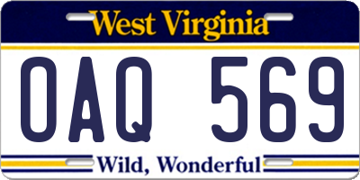 WV license plate OAQ569