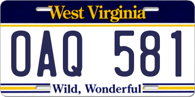WV license plate OAQ581