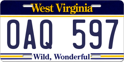 WV license plate OAQ597