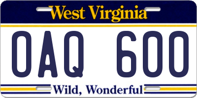 WV license plate OAQ600