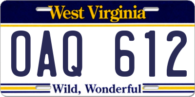 WV license plate OAQ612