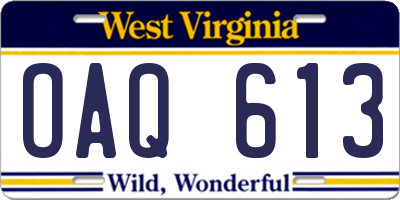 WV license plate OAQ613