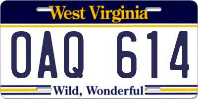 WV license plate OAQ614
