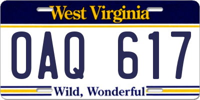 WV license plate OAQ617