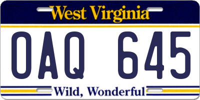 WV license plate OAQ645