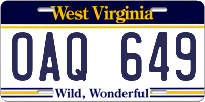 WV license plate OAQ649
