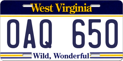 WV license plate OAQ650