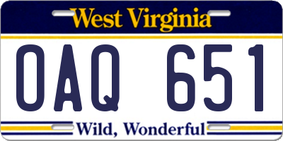 WV license plate OAQ651