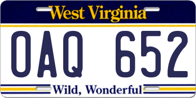 WV license plate OAQ652