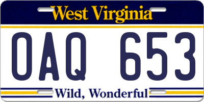 WV license plate OAQ653