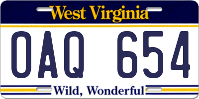 WV license plate OAQ654