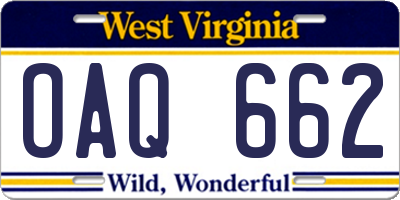 WV license plate OAQ662