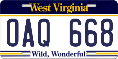 WV license plate OAQ668