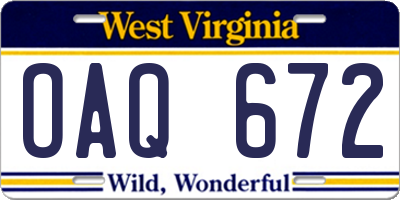 WV license plate OAQ672