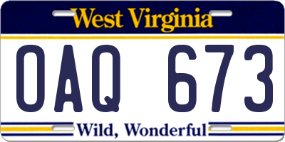 WV license plate OAQ673