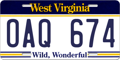 WV license plate OAQ674