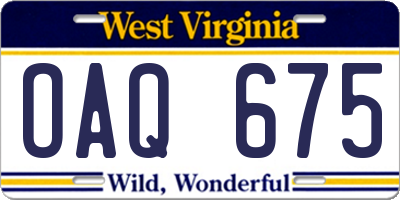WV license plate OAQ675