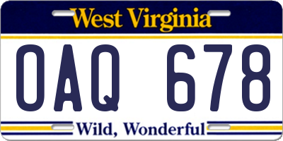 WV license plate OAQ678