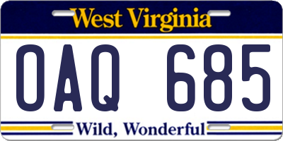 WV license plate OAQ685