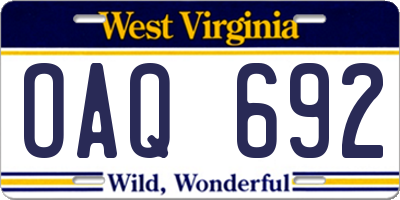WV license plate OAQ692