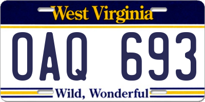WV license plate OAQ693