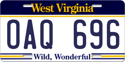 WV license plate OAQ696