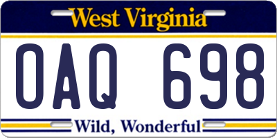 WV license plate OAQ698