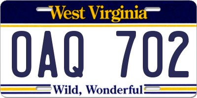 WV license plate OAQ702