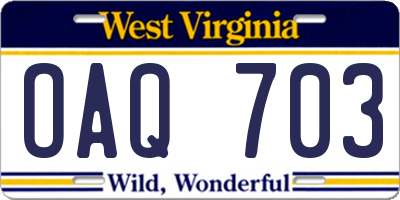WV license plate OAQ703