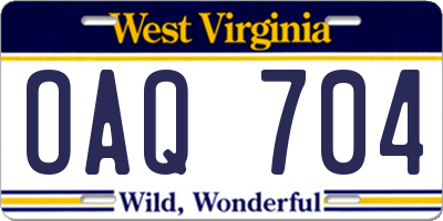 WV license plate OAQ704