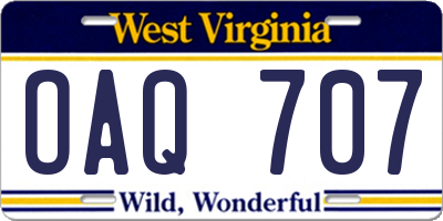 WV license plate OAQ707
