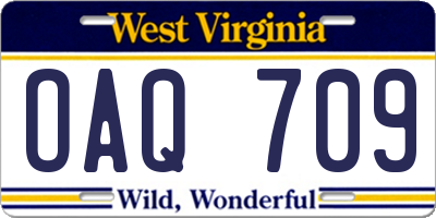 WV license plate OAQ709