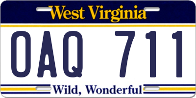 WV license plate OAQ711