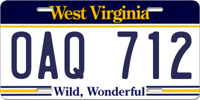 WV license plate OAQ712