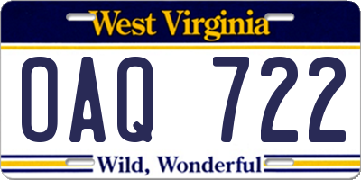 WV license plate OAQ722