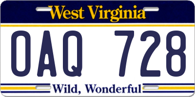 WV license plate OAQ728