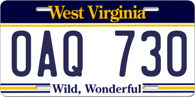 WV license plate OAQ730