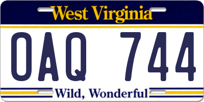 WV license plate OAQ744