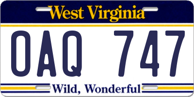 WV license plate OAQ747