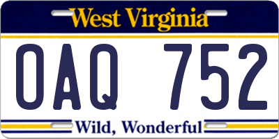 WV license plate OAQ752