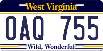 WV license plate OAQ755