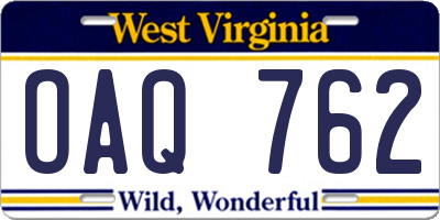 WV license plate OAQ762