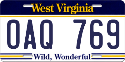 WV license plate OAQ769